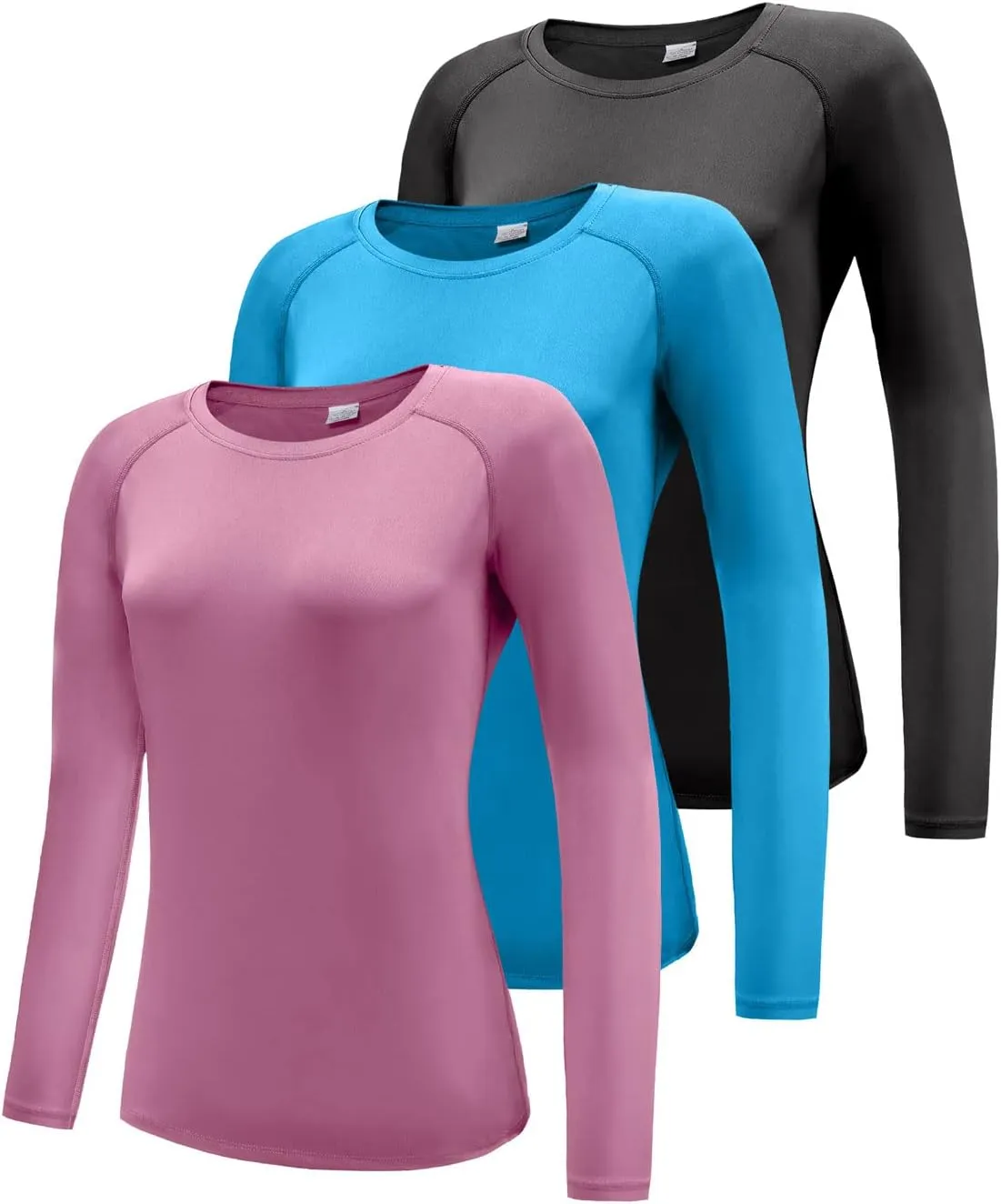 Women's 3 Pack Long Sleeve Workout Running Shirts, UPF 50  Sun Protection Shirts, Athletic Exercise Gym Yoga T-Shirts Tops