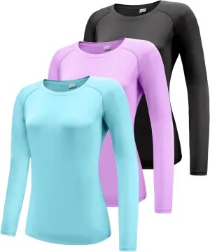 Women's 3 Pack Long Sleeve Workout Running Shirts, UPF 50  Sun Protection Shirts, Athletic Exercise Gym Yoga T-Shirts Tops