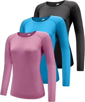 Women's 3 Pack Long Sleeve Workout Running Shirts, UPF 50  Sun Protection Shirts, Athletic Exercise Gym Yoga T-Shirts Tops