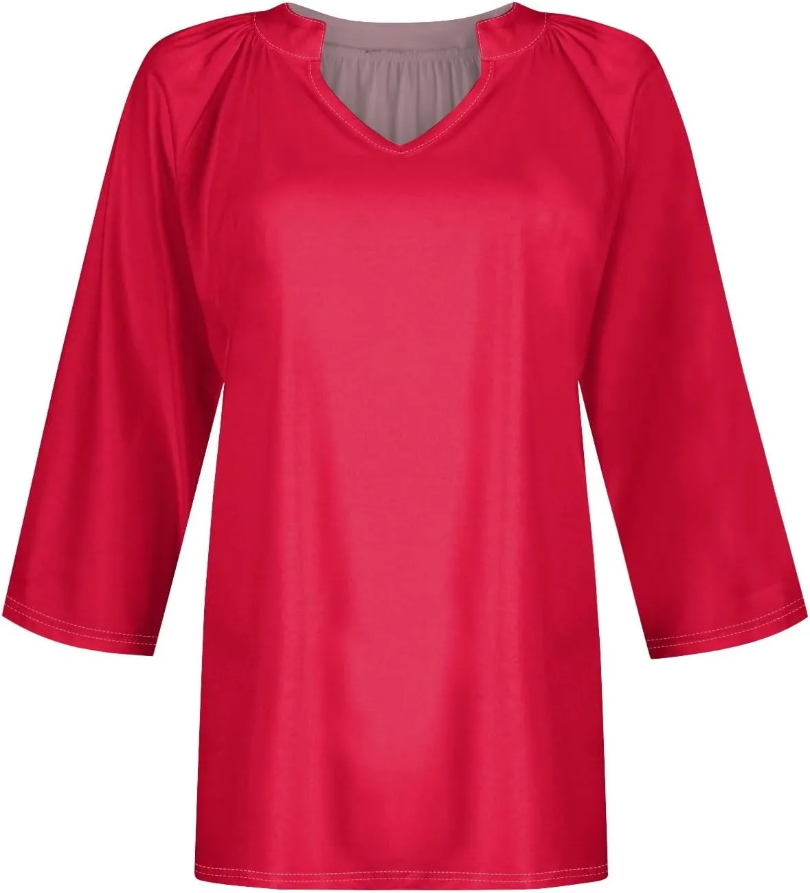 Womens 3/4 Length Sleeve Tops Casual V Neck Summer Shirts Loose Fit Three Quarter Length Sleeve Blouse