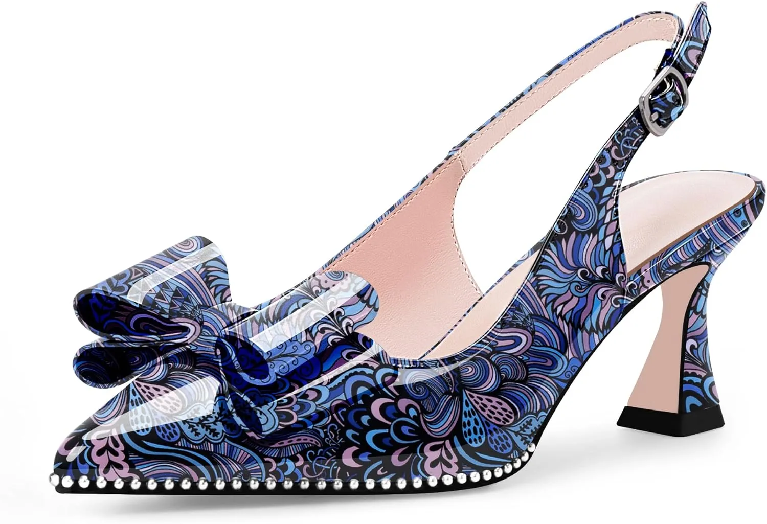Women's Bow Slingback Kitten Heels Closed Pointed Toe Pumps Dress Shoes