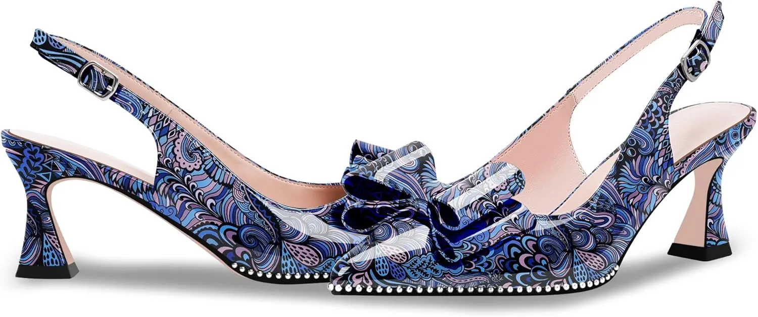 Women's Bow Slingback Kitten Heels Closed Pointed Toe Pumps Dress Shoes