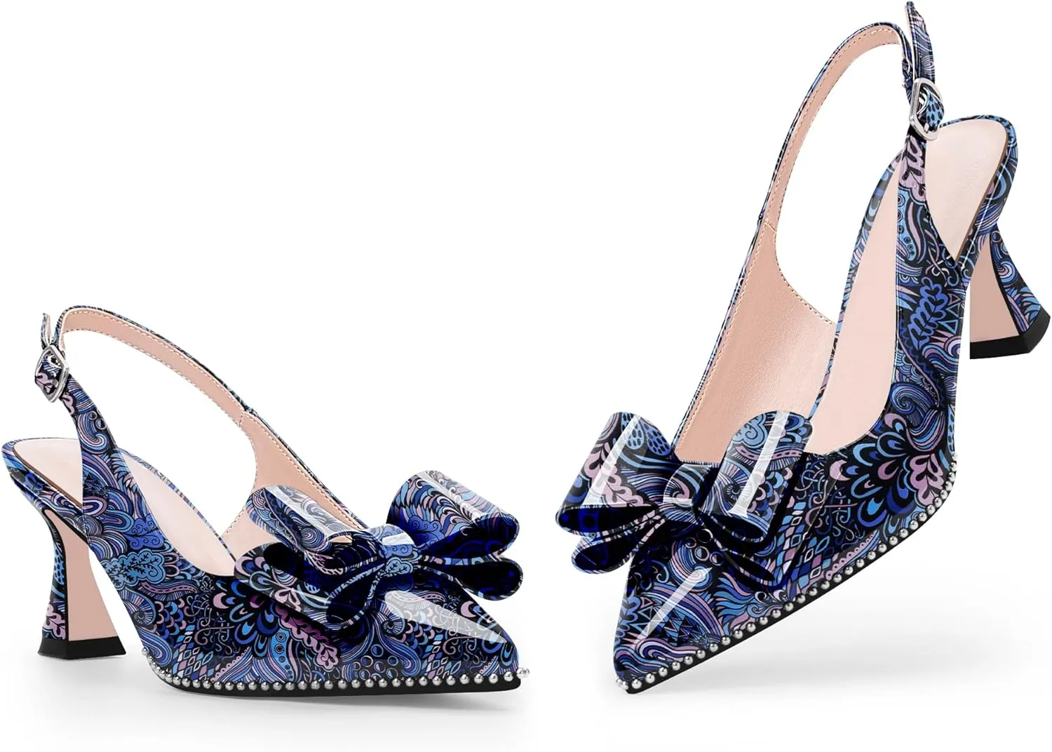 Women's Bow Slingback Kitten Heels Closed Pointed Toe Pumps Dress Shoes