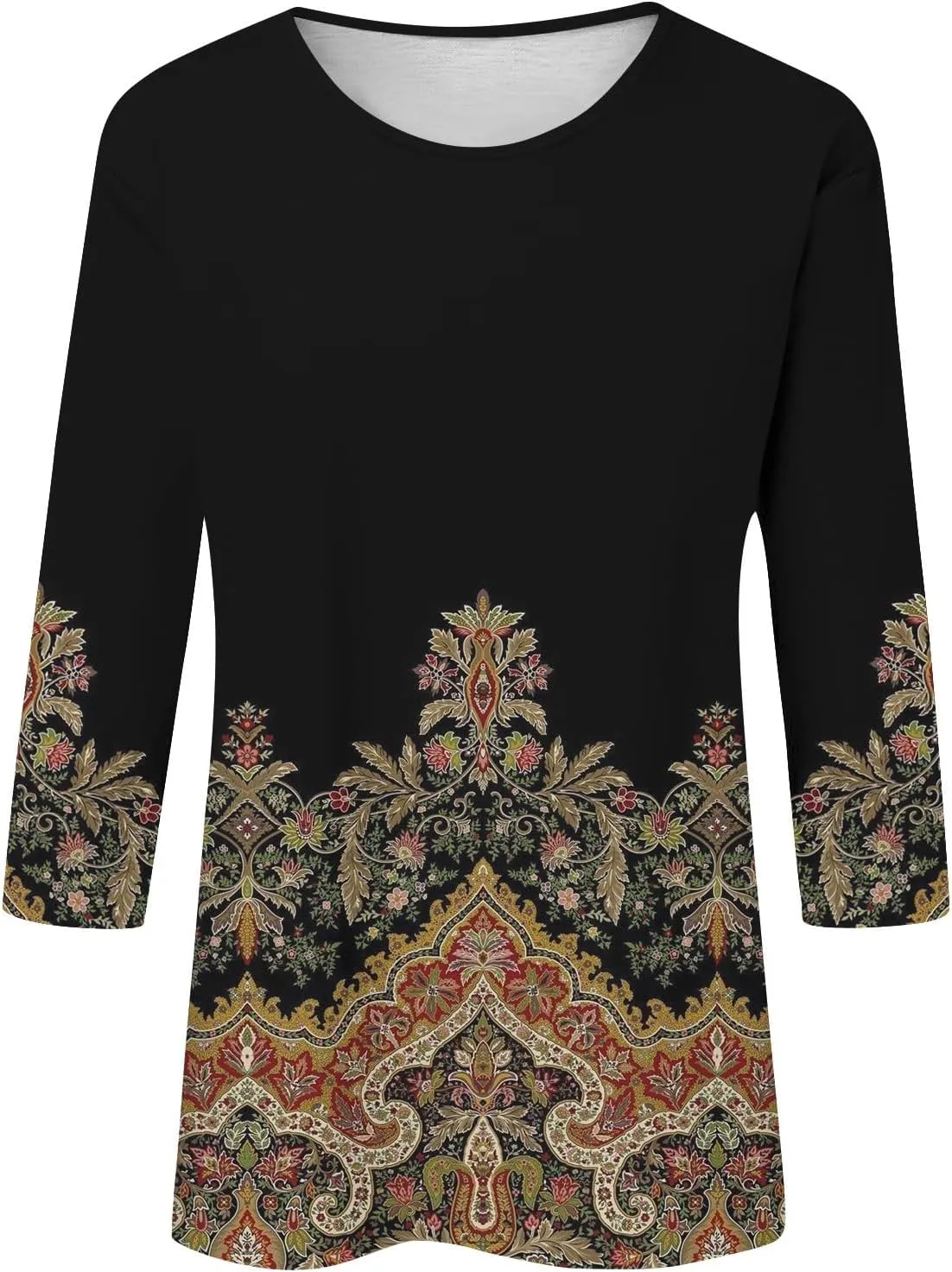 Women's Casual 3/4 Sleeve T-Shirts Round Neck Basic Tees Blouses Long Sleeve Comfort Slim Fit Painting Graphic Tees