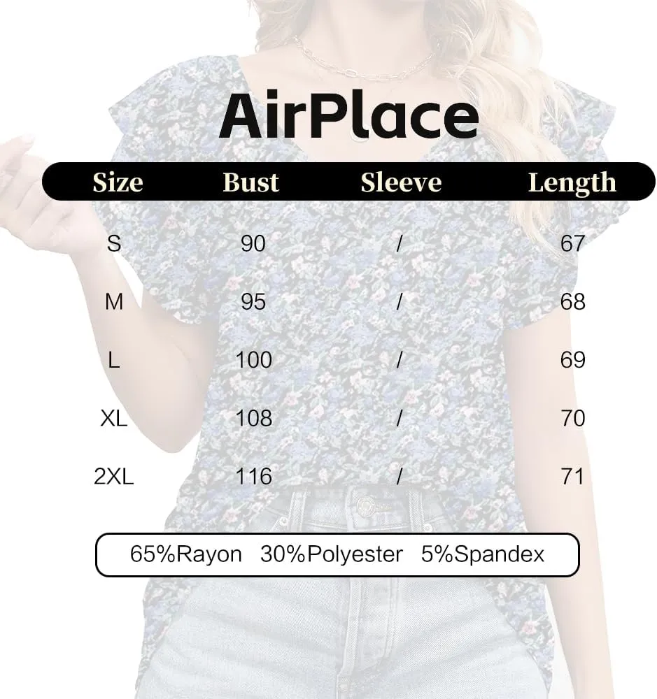 Women's Casual Floral Print V Neck Ruffle Boho Short Sleeve Summer Shirts Tops Loose Blouses T Shirt