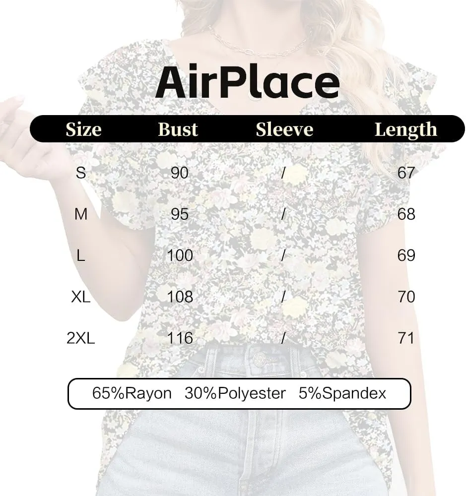 Women's Casual Floral Print V Neck Ruffle Boho Short Sleeve Summer Shirts Tops Loose Blouses T Shirt