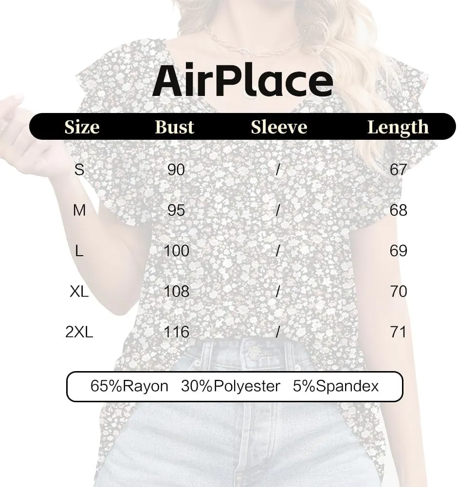 Women's Casual Floral Print V Neck Ruffle Boho Short Sleeve Summer Shirts Tops Loose Blouses T Shirt