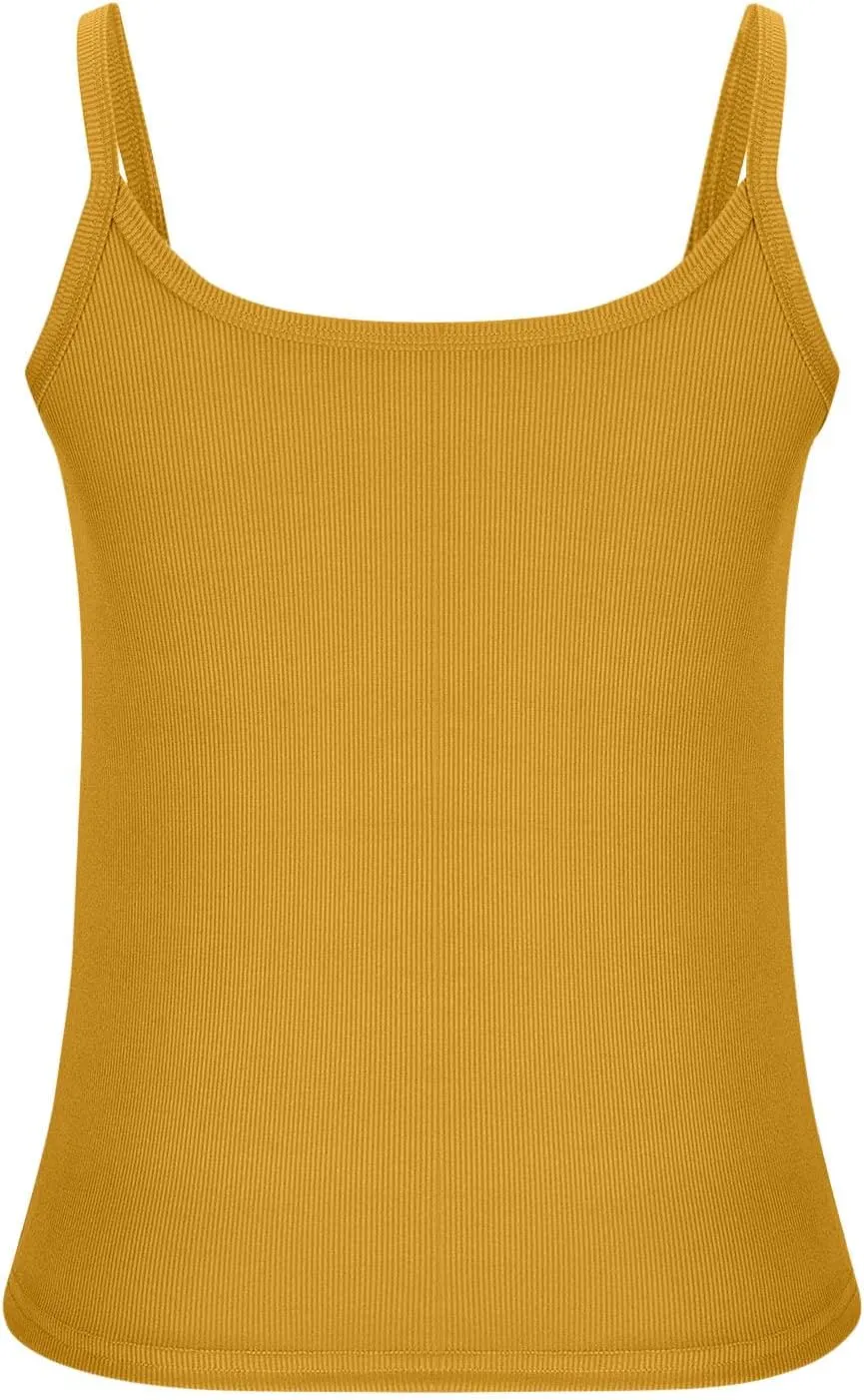 Women's Crop Workout Tank Tops Summer Sexy Ribbed Knit Sleeveless Spaghetti Strap Vests Gym Yoga Lounge Sports Camisole