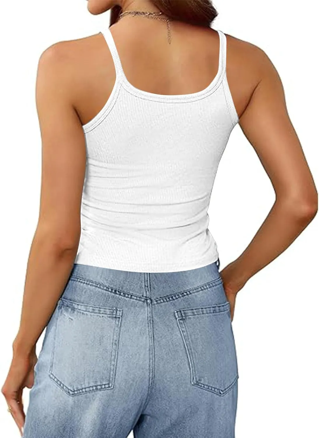 Women's Crop Workout Tank Tops Summer Sexy Ribbed Knit Sleeveless Spaghetti Strap Vests Gym Yoga Lounge Sports Camisole