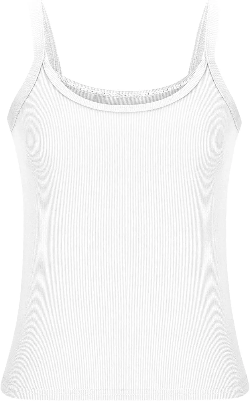 Women's Crop Workout Tank Tops Summer Sexy Ribbed Knit Sleeveless Spaghetti Strap Vests Gym Yoga Lounge Sports Camisole