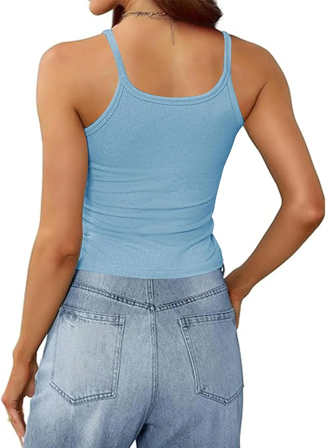 Women's Crop Workout Tank Tops Summer Sexy Ribbed Knit Sleeveless Spaghetti Strap Vests Gym Yoga Lounge Sports Camisole