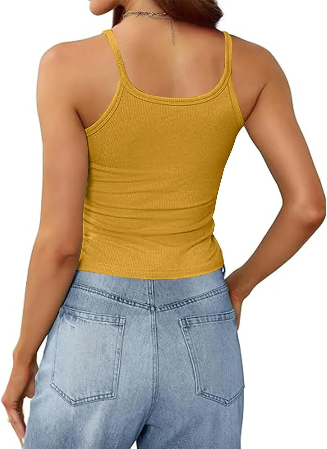 Women's Crop Workout Tank Tops Summer Sexy Ribbed Knit Sleeveless Spaghetti Strap Vests Gym Yoga Lounge Sports Camisole
