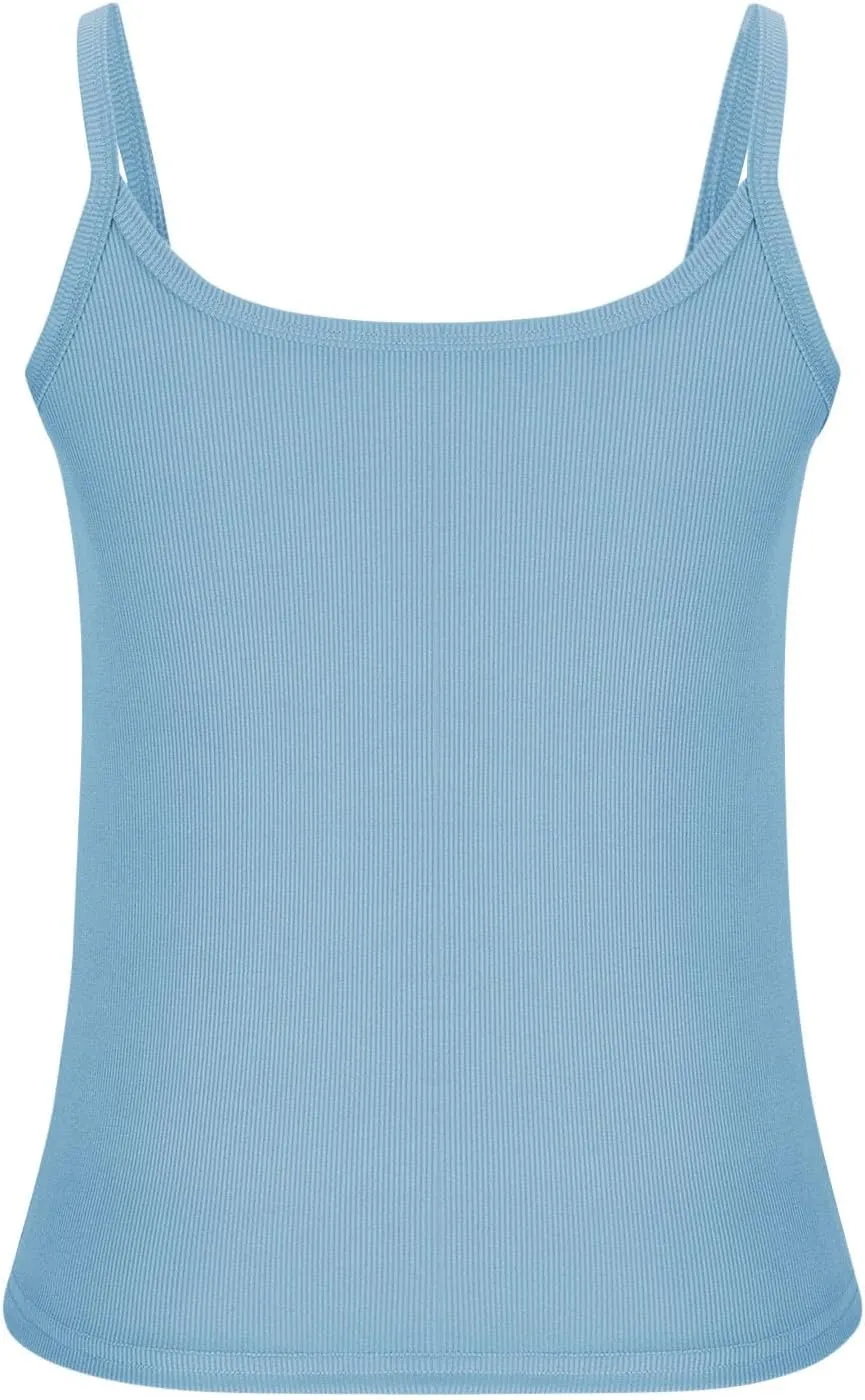 Women's Crop Workout Tank Tops Summer Sexy Ribbed Knit Sleeveless Spaghetti Strap Vests Gym Yoga Lounge Sports Camisole