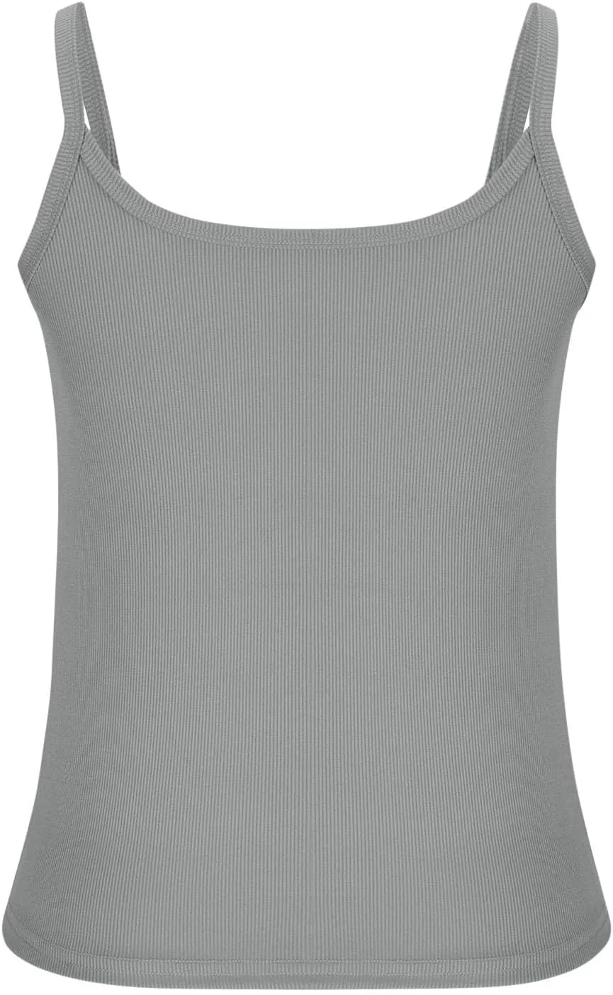 Women's Crop Workout Tank Tops Summer Sexy Ribbed Knit Sleeveless Spaghetti Strap Vests Gym Yoga Lounge Sports Camisole