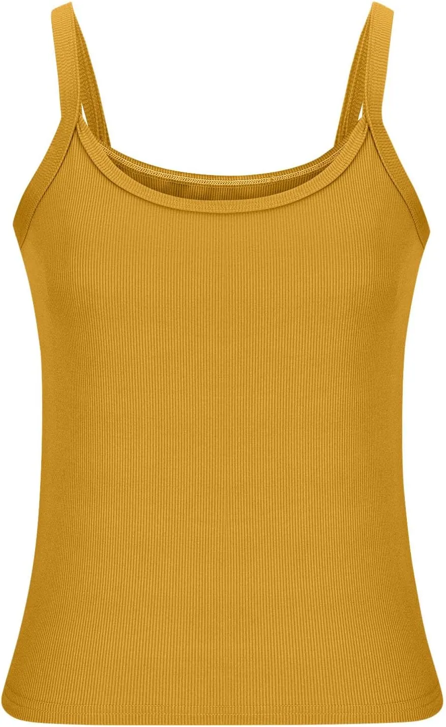 Women's Crop Workout Tank Tops Summer Sexy Ribbed Knit Sleeveless Spaghetti Strap Vests Gym Yoga Lounge Sports Camisole