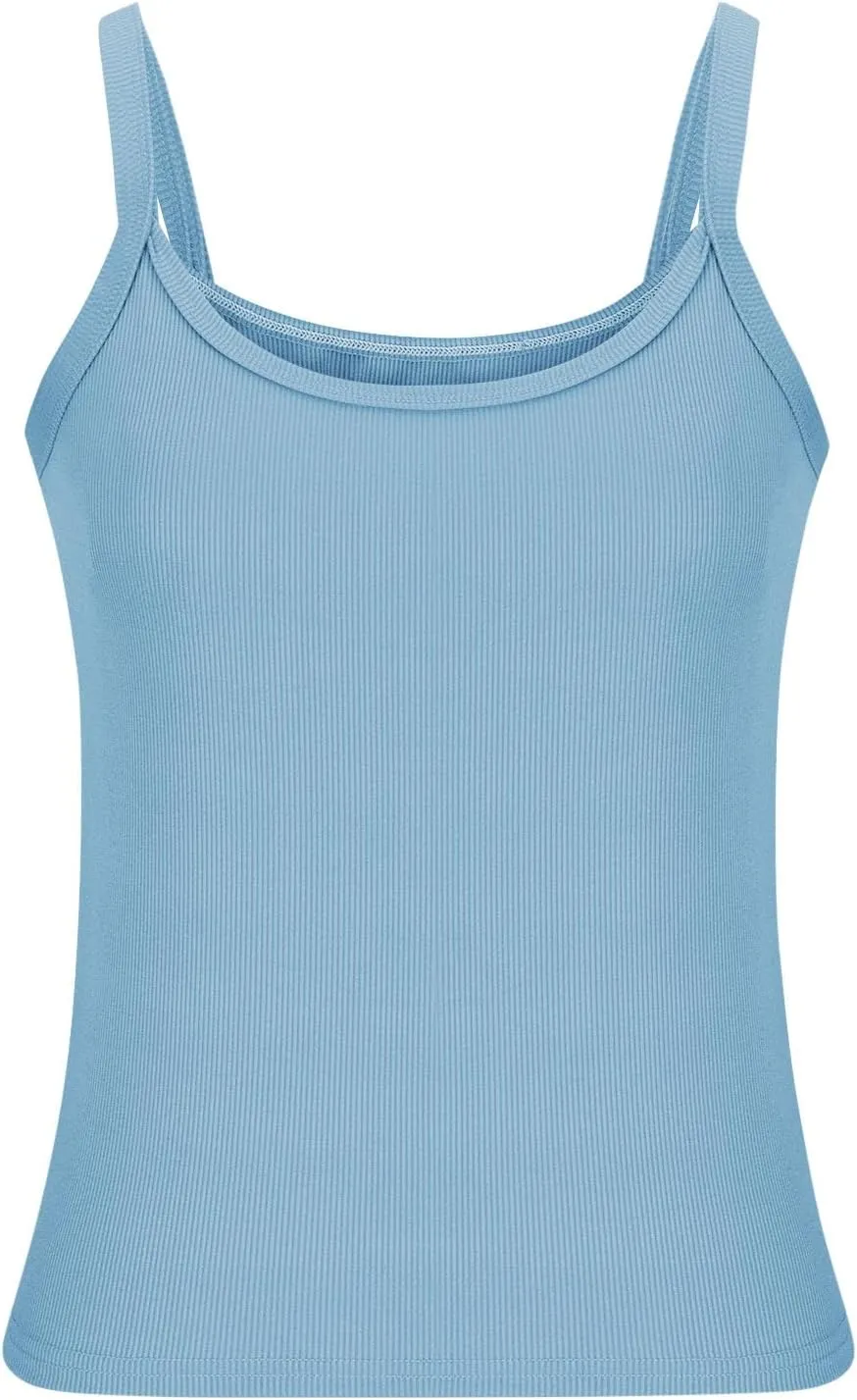 Women's Crop Workout Tank Tops Summer Sexy Ribbed Knit Sleeveless Spaghetti Strap Vests Gym Yoga Lounge Sports Camisole