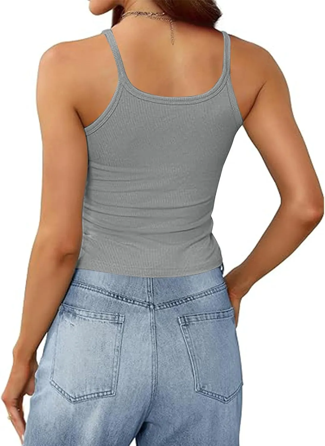Women's Crop Workout Tank Tops Summer Sexy Ribbed Knit Sleeveless Spaghetti Strap Vests Gym Yoga Lounge Sports Camisole