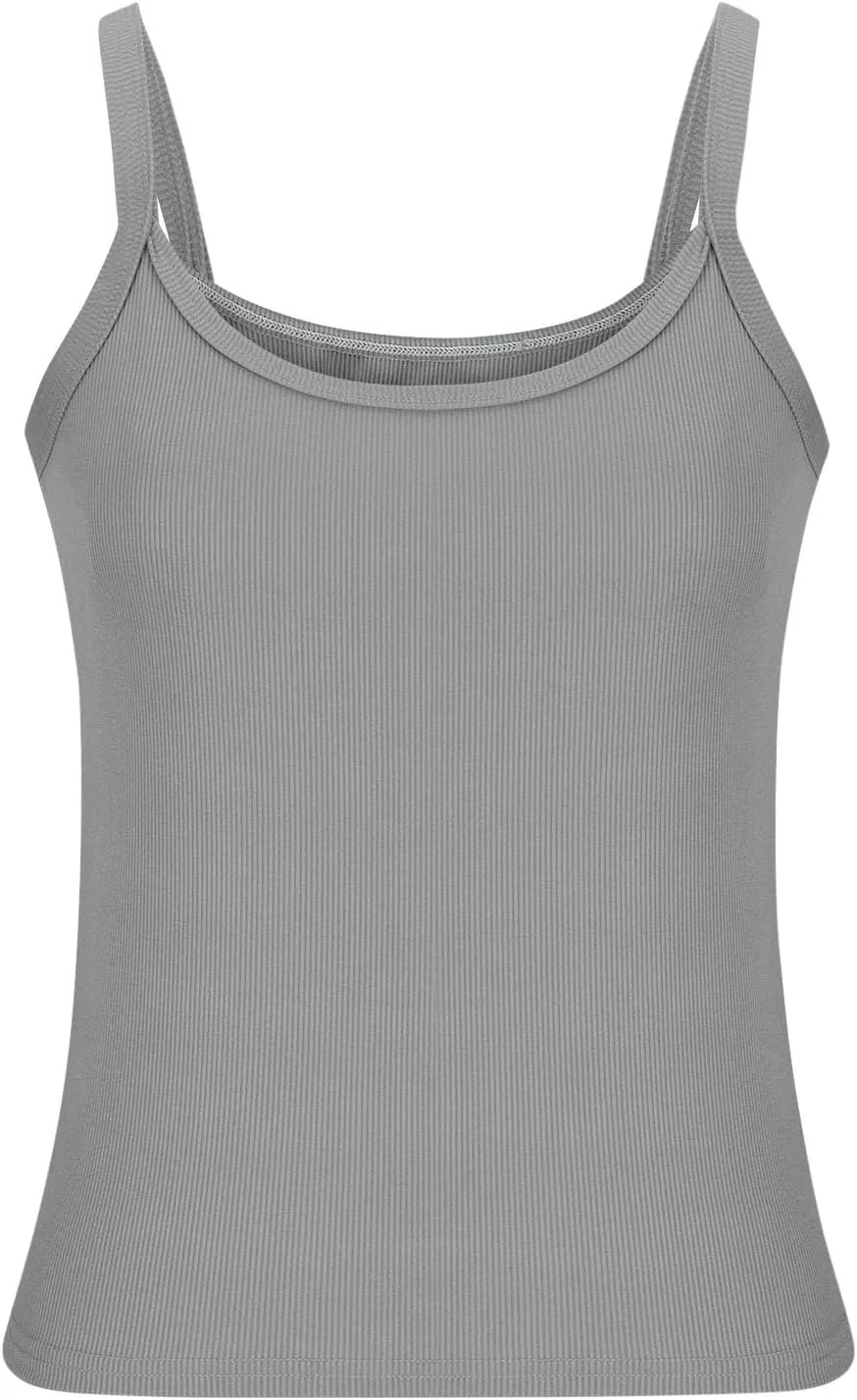 Women's Crop Workout Tank Tops Summer Sexy Ribbed Knit Sleeveless Spaghetti Strap Vests Gym Yoga Lounge Sports Camisole