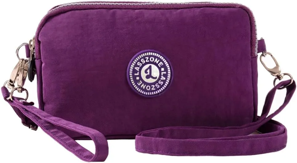 Women's Crossbody Shoulder Bags Waterproof Nylon Cell Phone Wallet Handbags 3 Layers Zipper Wristlet Purse