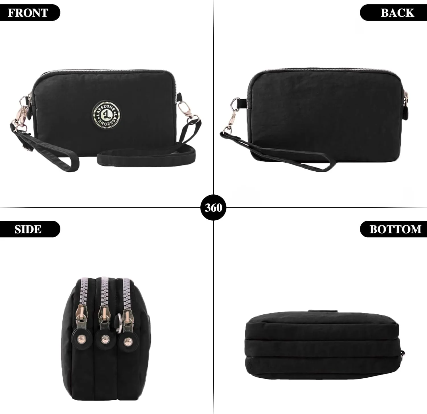 Women's Crossbody Shoulder Bags Waterproof Nylon Cell Phone Wallet Handbags 3 Layers Zipper Wristlet Purse