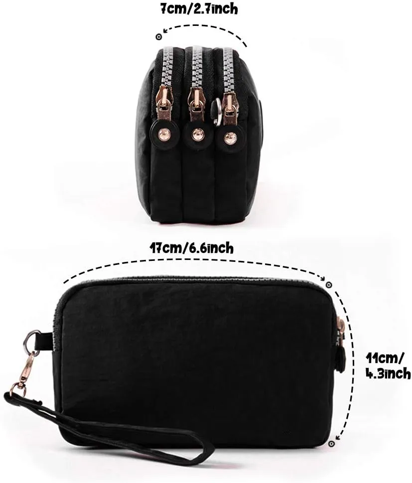 Women's Crossbody Shoulder Bags Waterproof Nylon Cell Phone Wallet Handbags 3 Layers Zipper Wristlet Purse