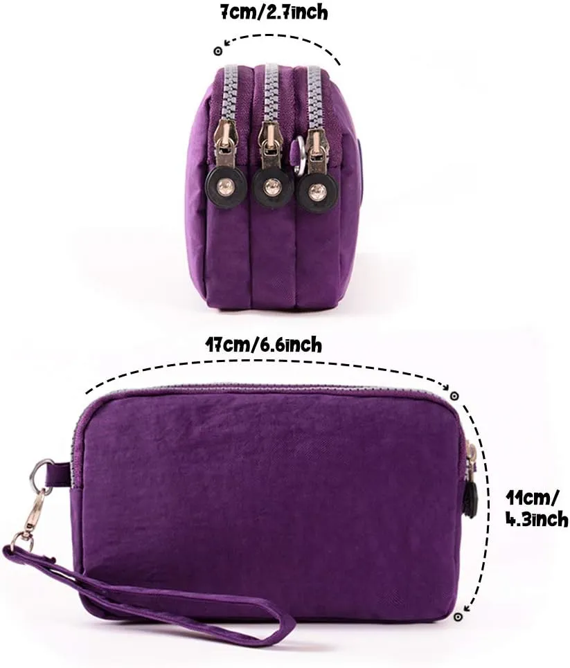Women's Crossbody Shoulder Bags Waterproof Nylon Cell Phone Wallet Handbags 3 Layers Zipper Wristlet Purse
