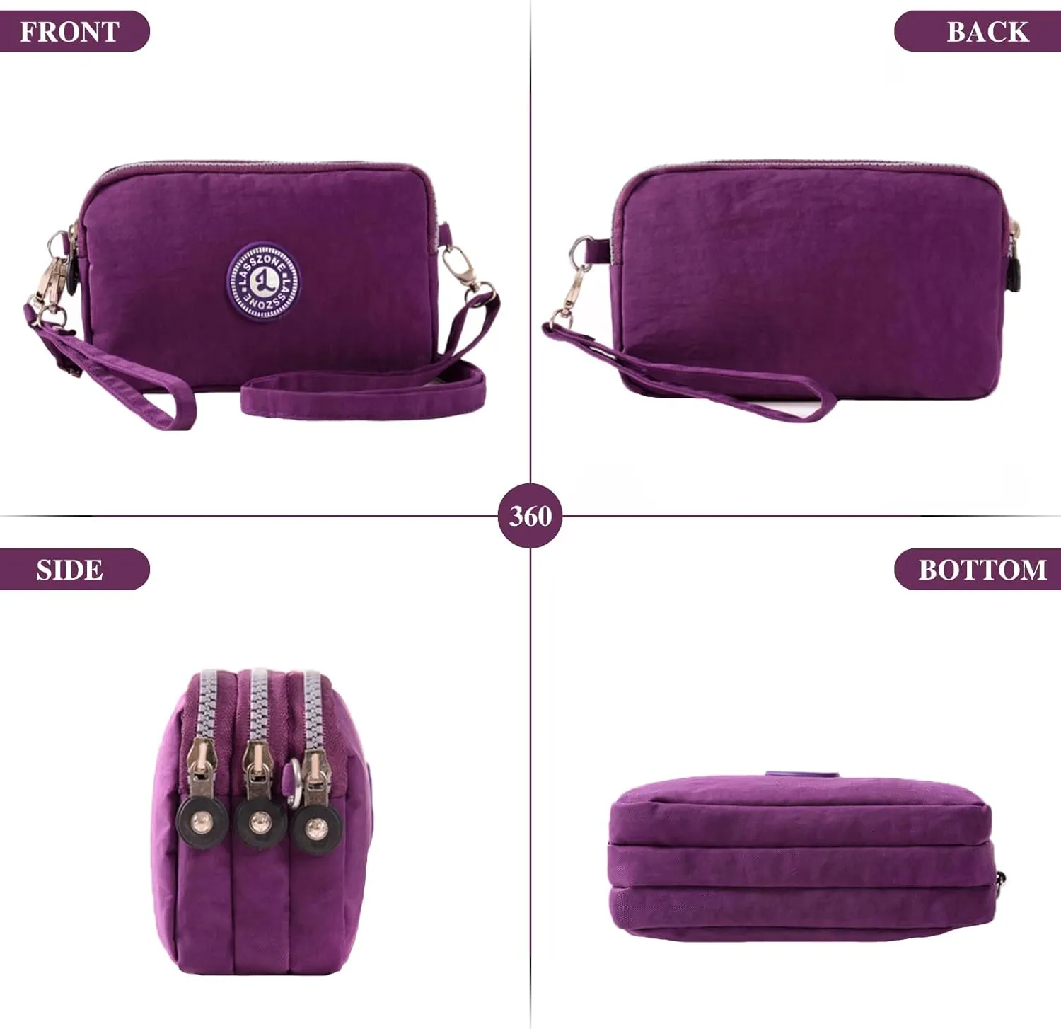 Women's Crossbody Shoulder Bags Waterproof Nylon Cell Phone Wallet Handbags 3 Layers Zipper Wristlet Purse