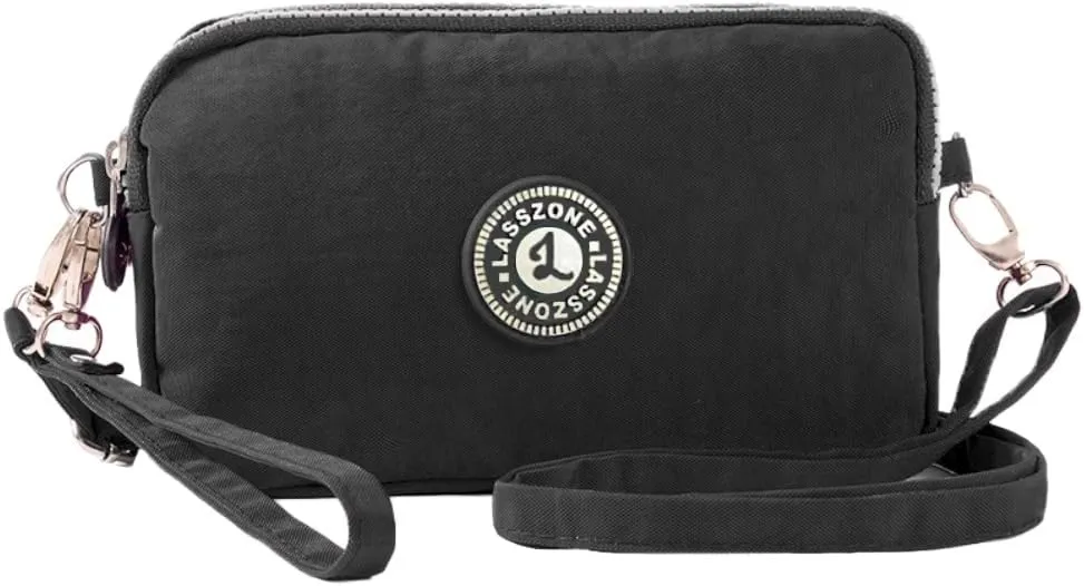 Women's Crossbody Shoulder Bags Waterproof Nylon Cell Phone Wallet Handbags 3 Layers Zipper Wristlet Purse
