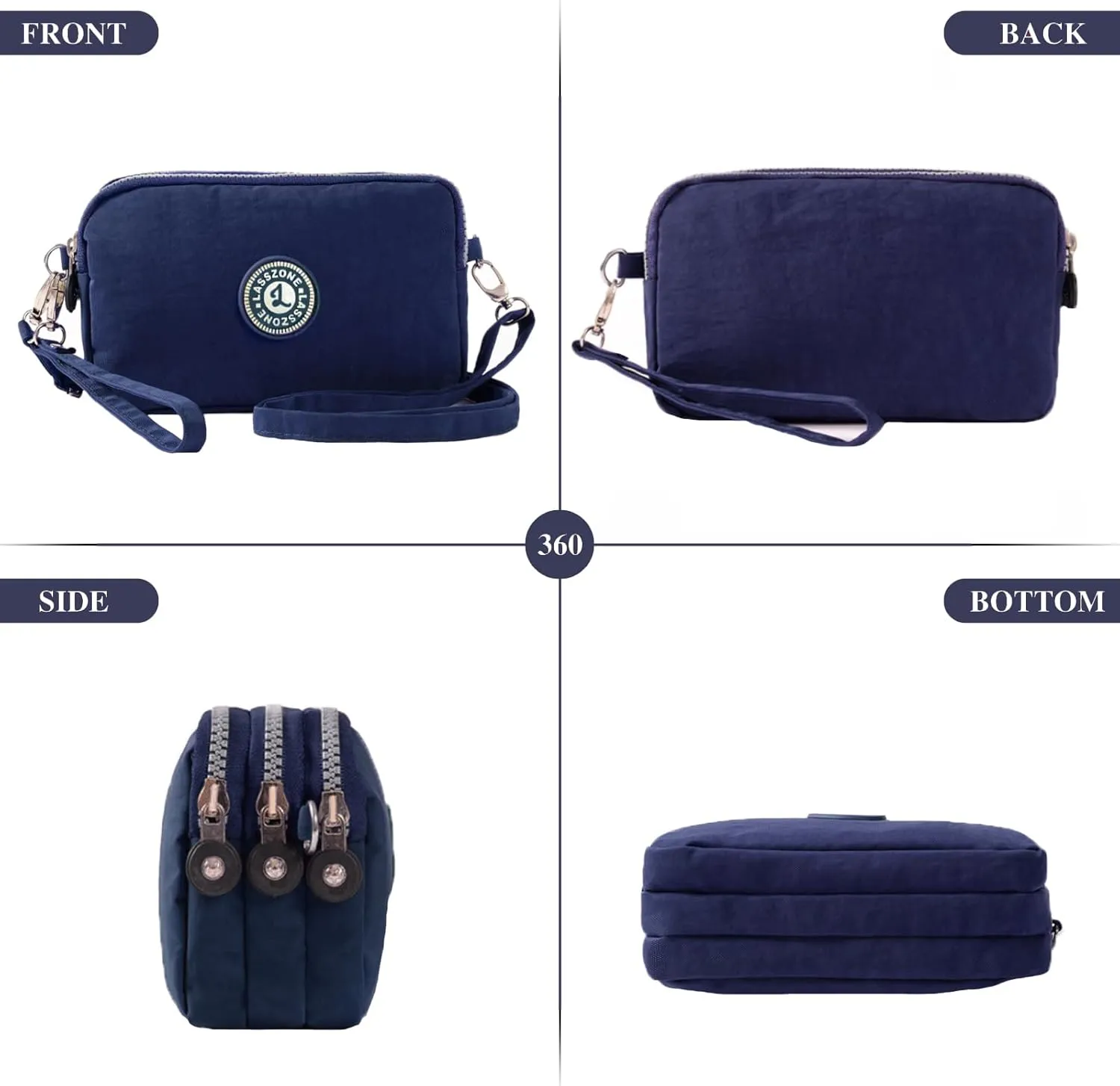 Women's Crossbody Shoulder Bags Waterproof Nylon Cell Phone Wallet Handbags 3 Layers Zipper Wristlet Purse