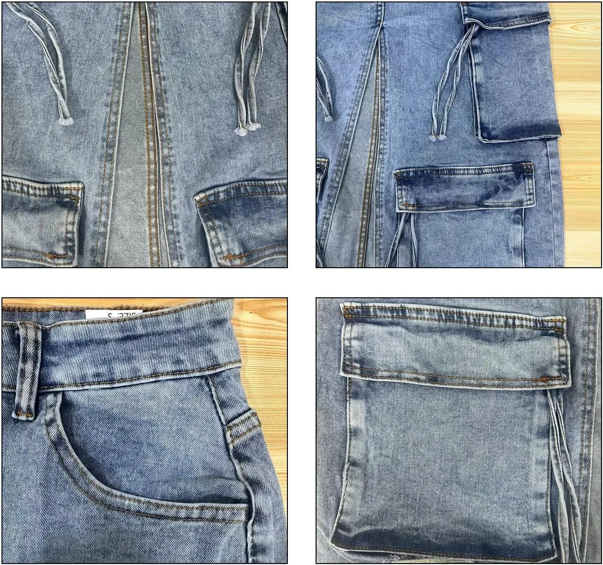 Women's Denim Cargo Maxi Skirt Sexy High Slit High Waist Ripped Long Jean Skirts with Pockets