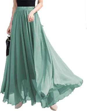 Womens Elastic Waist Chiffon Maxi Skirt Flowy Full Length Beach Skirt