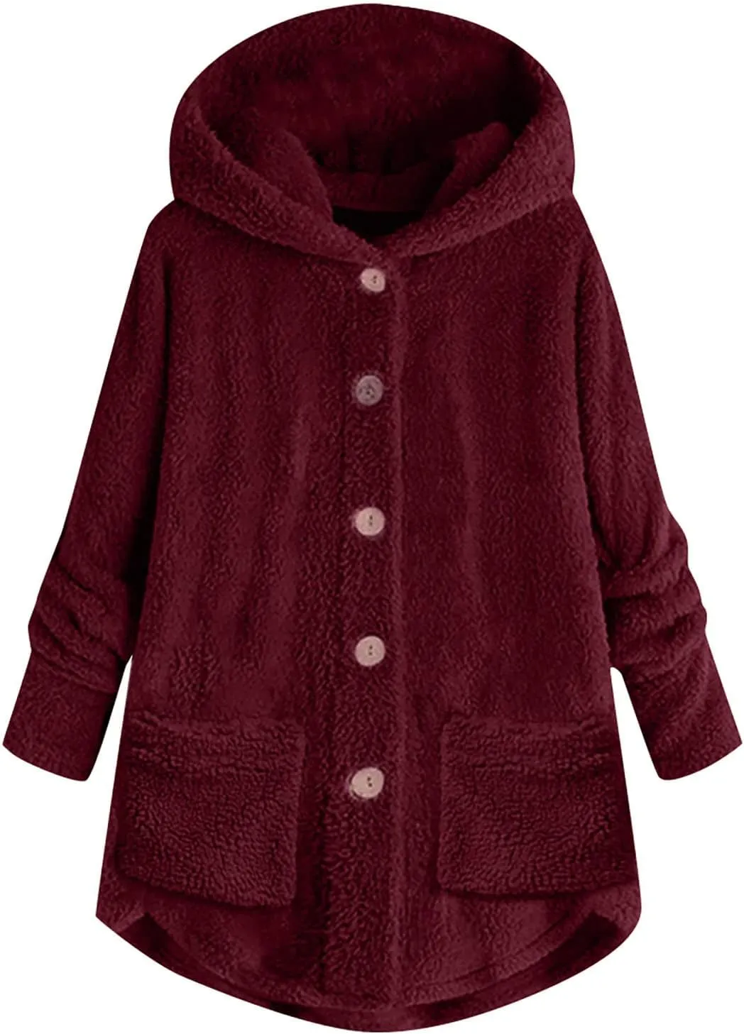Women's Fashion Winter Coat Long Sleeve Hooded Button Faux Shearling Shaggy Oversized Shacket Jacket