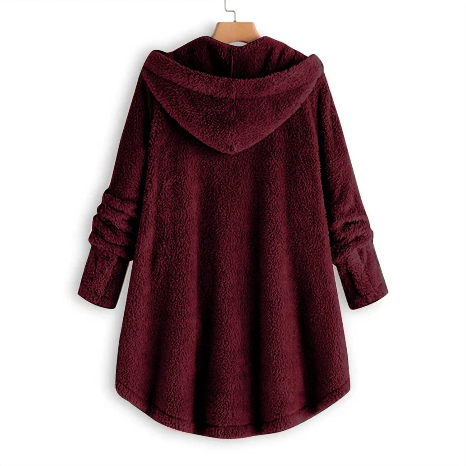 Women's Fashion Winter Coat Long Sleeve Hooded Button Faux Shearling Shaggy Oversized Shacket Jacket