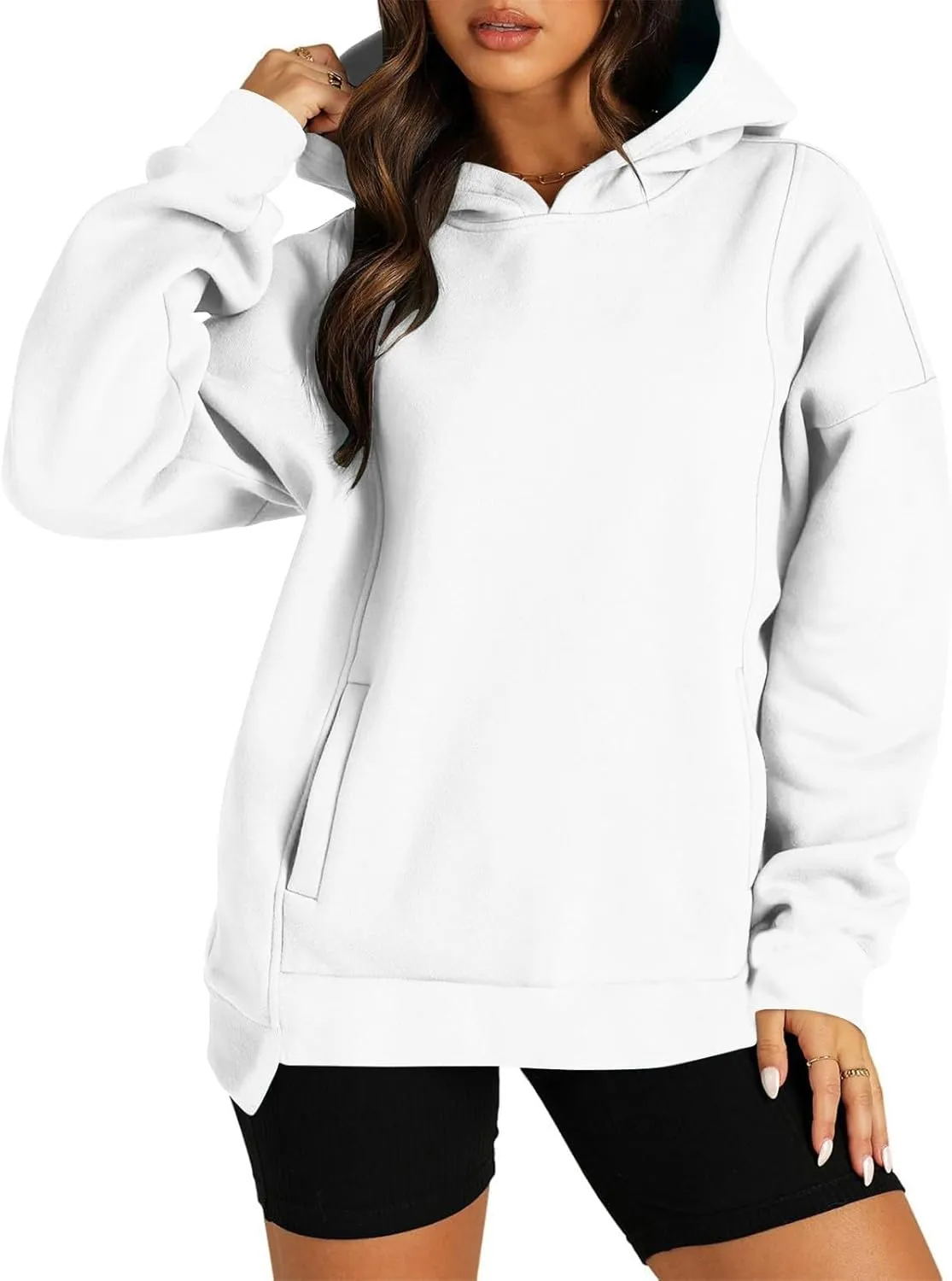 Womens Fleece Y2K Hoodie Baggy Casual Cotton Oversized Sweatshirt Drop Shoulder Lightweight Pullover Tops Winter Coat