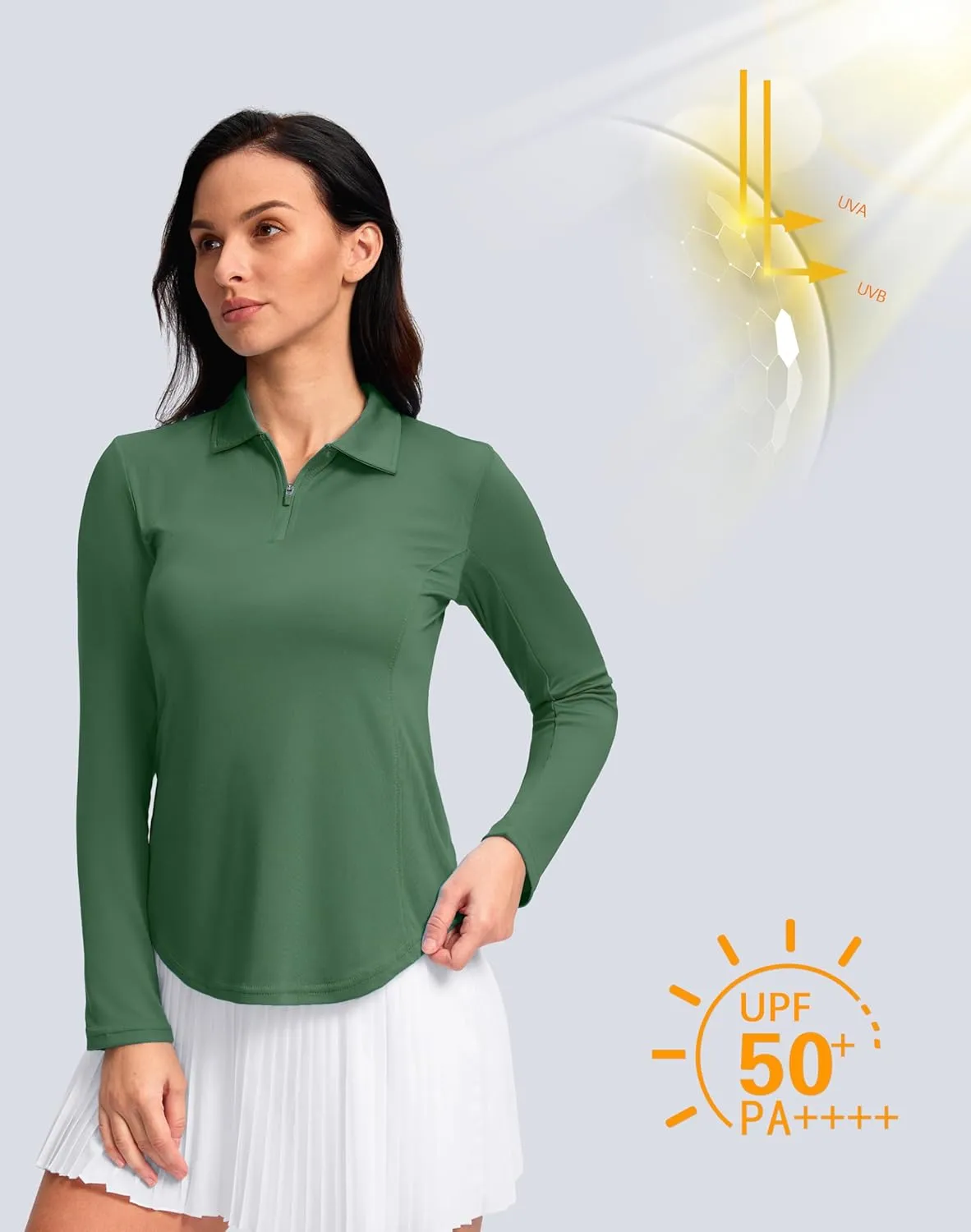 Women's Golf Shirts Lightweight UPF 50  Long Sleeve Shirts UV Protection Quick Dry Cool Polo Shirts for Women Work Outdoor