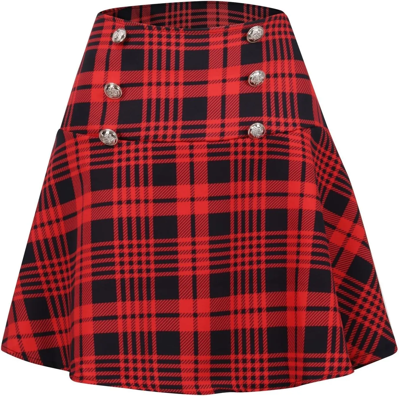 Women's Gothic Steampunk Plaid Pleated Mini Skirt High Waisted A-Line Flare Vintage Lace Up Casual Short Midi Skirt