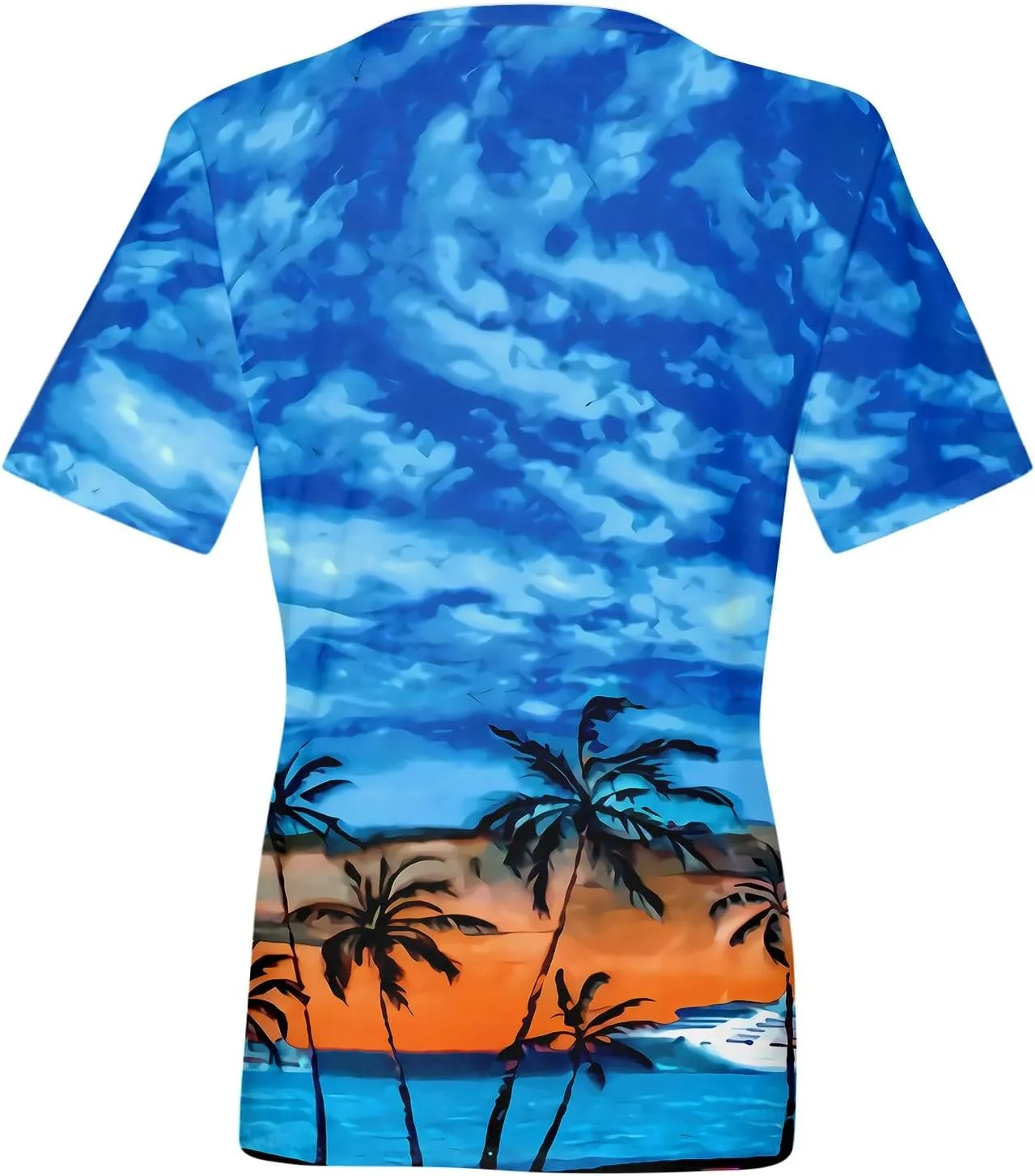 Womens Hawaiian Shirt Palm Trees Beach Graphic Tee Tops Summer Vacation Short Sleeve Tshirt Tops Casual V Neck