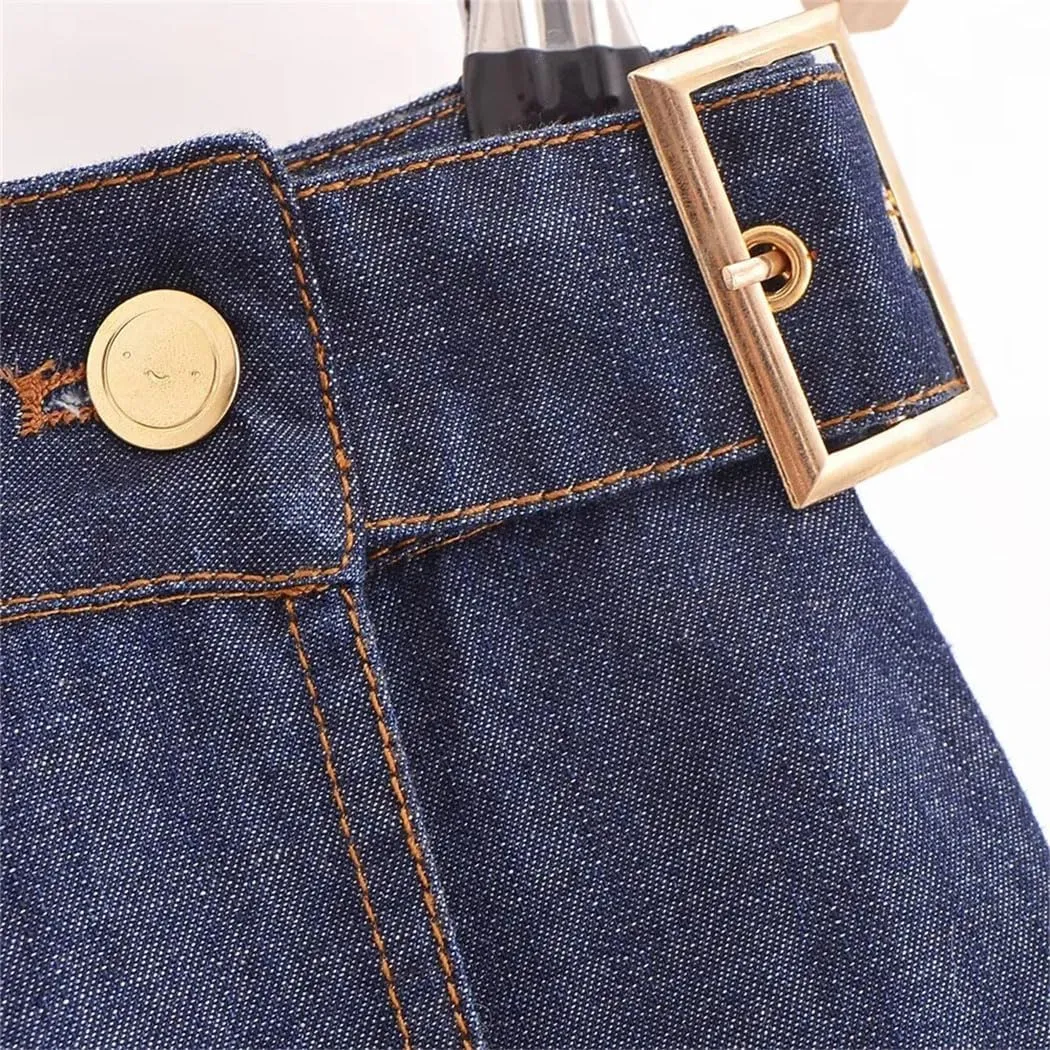 Women's High Waisted A-Line Denim Midi Skirt Summer Casual Office Elegant Jean Skirt