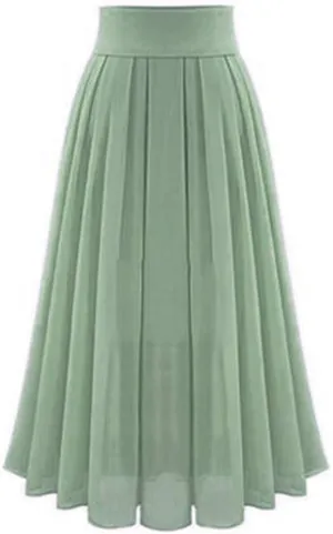 Women's High Waisted Flare A-Line Midi Skirt Pleated Maxi Dress Swing Chiffon Mesh Vintage Dressy Ladies Flowy Skirt
