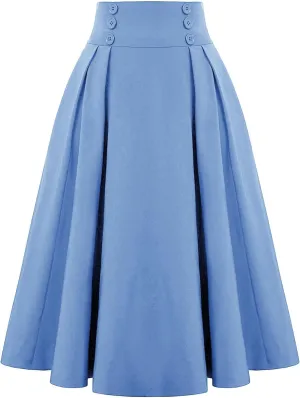 Women's High Waisted Flare A-Line Midi Skirt Pleated Maxi Dress Swing Chiffon Mesh Vintage Dressy Ladies Flowy Skirt
