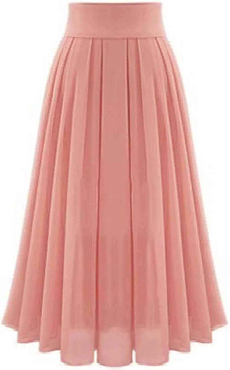Women's High Waisted Flare A-Line Midi Skirt Pleated Maxi Dress Swing Chiffon Mesh Vintage Dressy Ladies Flowy Skirt