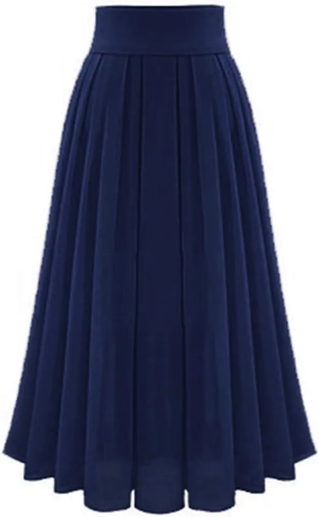 Women's High Waisted Flare A-Line Midi Skirt Pleated Maxi Dress Swing Chiffon Mesh Vintage Dressy Ladies Flowy Skirt
