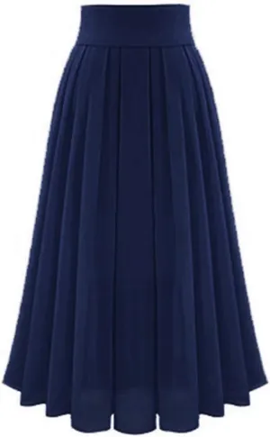 Women's High Waisted Flare A-Line Midi Skirt Pleated Maxi Dress Swing Chiffon Mesh Vintage Dressy Ladies Flowy Skirt