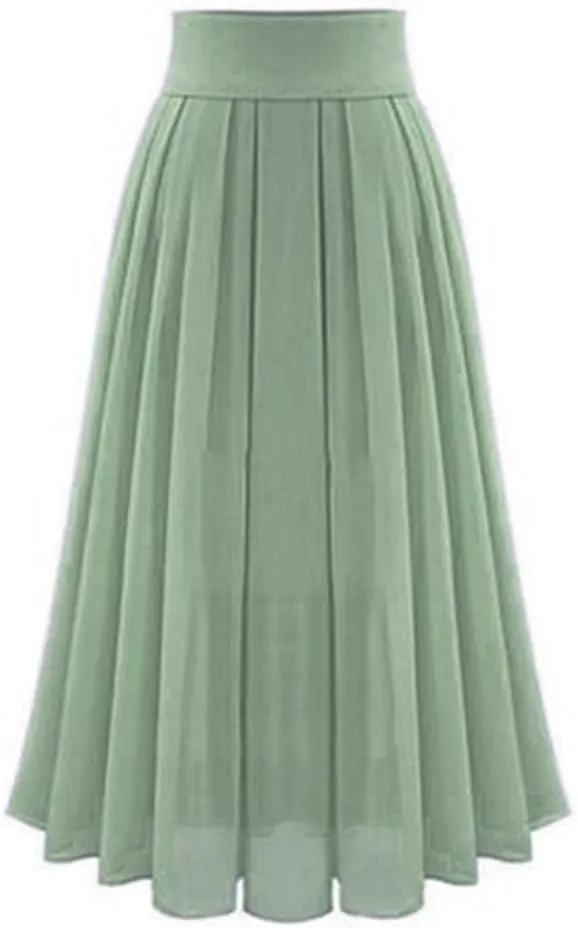 Women's High Waisted Flare A-Line Midi Skirt Pleated Maxi Dress Swing Chiffon Mesh Vintage Dressy Ladies Flowy Skirt