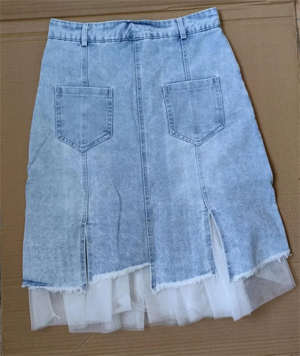 Women's High Waisted Mesh Denim Skirt 2025 Summer Y2k Patchwork Irregular Midi A-Line Skirt