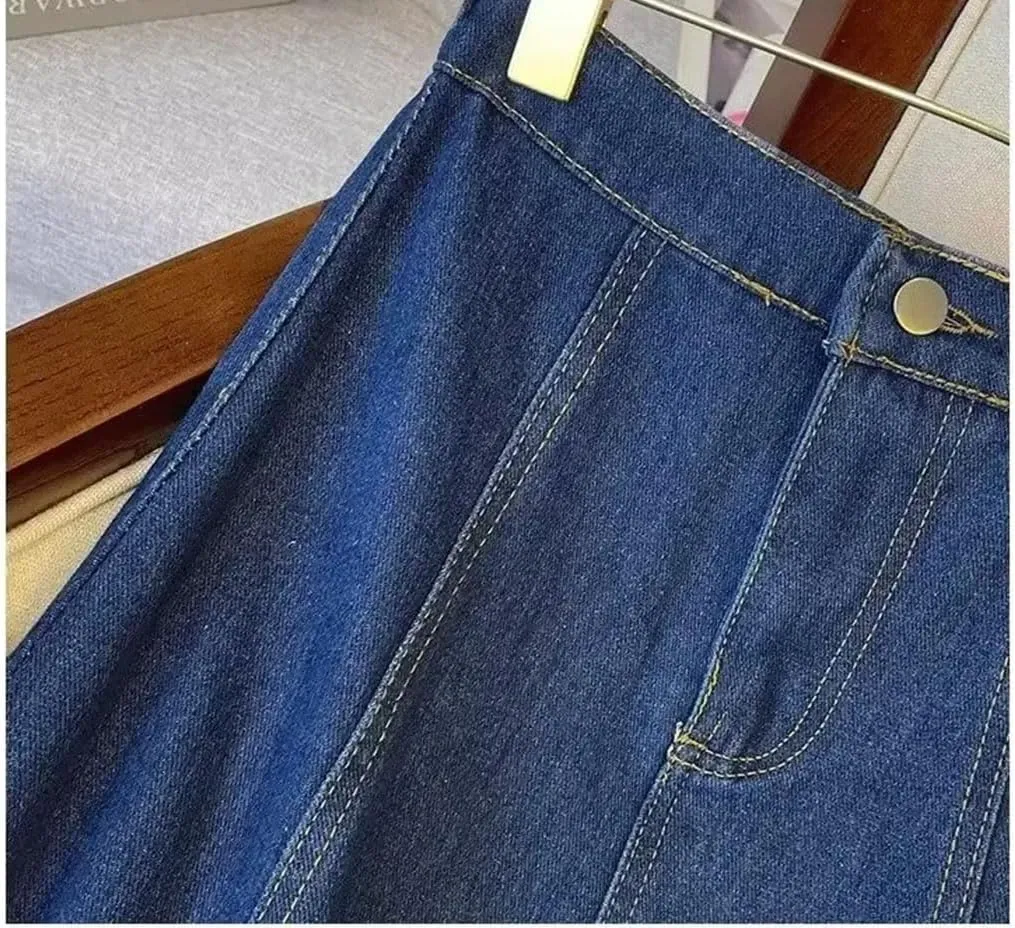 Women's High-Waisted Slimming Denim Skirt Spring 2025 Wide Hemline A- Line Long Skirt