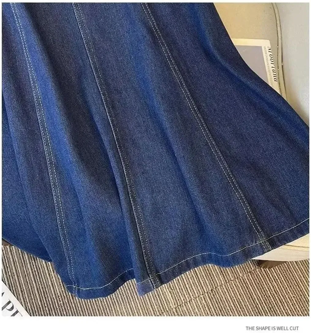 Women's High-Waisted Slimming Denim Skirt Spring 2025 Wide Hemline A- Line Long Skirt