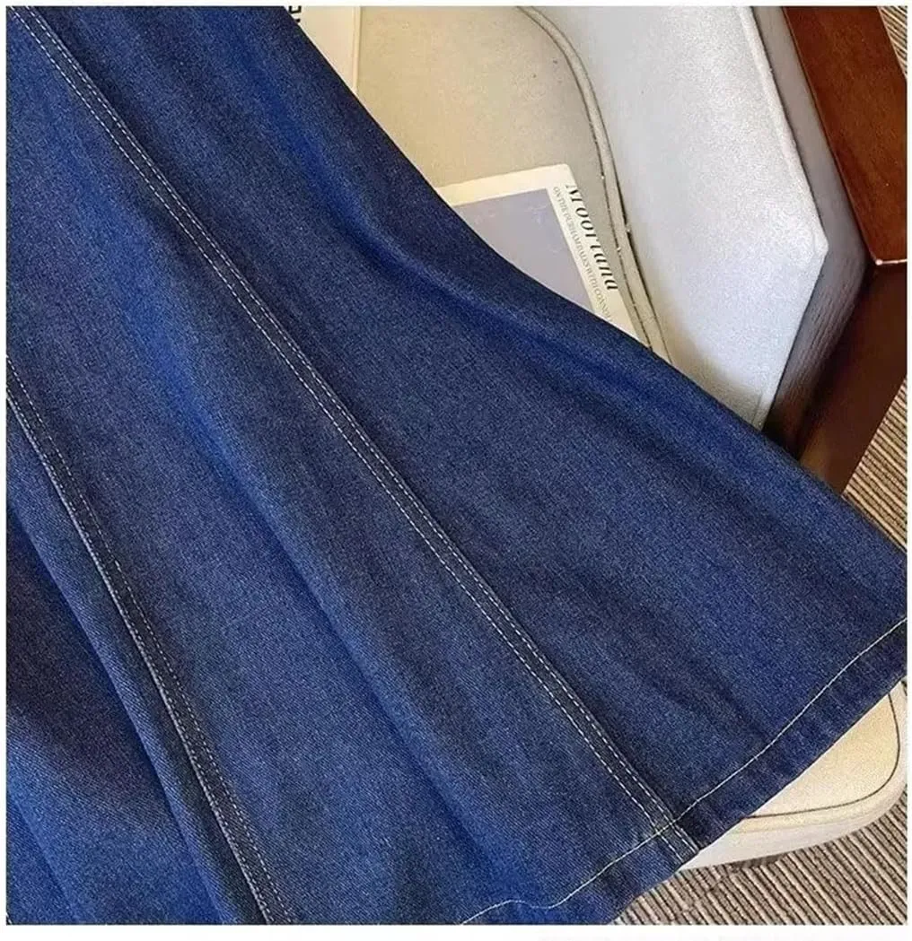Women's High-Waisted Slimming Denim Skirt Spring 2025 Wide Hemline A- Line Long Skirt