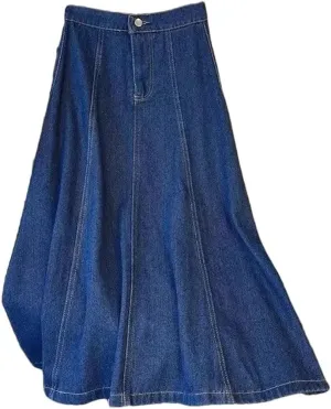 Women's High-Waisted Slimming Denim Skirt Spring 2025 Wide Hemline A- Line Long Skirt