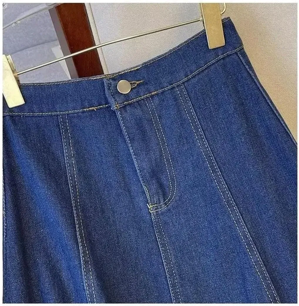 Women's High-Waisted Slimming Denim Skirt Spring 2025 Wide Hemline A- Line Long Skirt